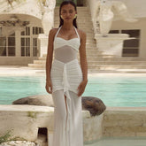 Solid Color Dress Halter Sleeveless Lace up Backless Dress Trendy