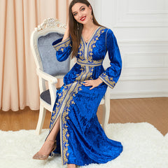 Popular Long Sleeve Split 's Wear Dubai Velvet Dress