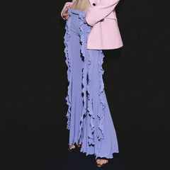 Ruffle hem slim fit flared low waist trousers