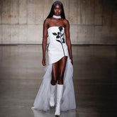 Wrapped Chest Halter Mesh Dress Rose Rhinestone Printing Three Dimensional Bandage Dress