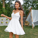 Breasted V neck Ruffled Dress Backless A line Dress Sweet Spicy