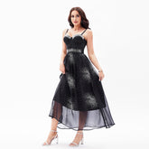 Backless Back Beautifying Underwear One Piece Boning Corset Dress Beaded Polka Dot Blooming A Line Dress