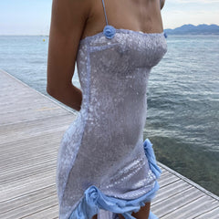 Evening Dress See through Maxi Dress Sequined Stringy Selvedge Dress Three Dimensional Floral Frayed Dress