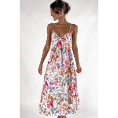 Sundress Digital Floral Print Fresh Sweet Spaghetti-Strap Dress