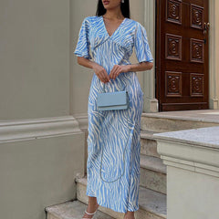 Dress Short Sleeve Satin Drooping Slimming Backless Printed Maxi Dress