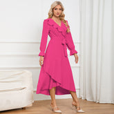 Vestido maxi ajustado asimétrico irregular con volantes y fruncido