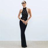 Arrival High Class Elegant Red Carpet Cutout Lace Stitching Sleeveless Halter Slim Fit