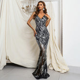 V-neck Brace Backless Wedding Elegant Socialite Dress High-End Evening Prom Formal Gown