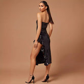 Off The Shoulder Tube Top Irregular Asymmetric Split Leg Long Slim Dress