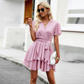 Dress Lace up Solid Color A line
