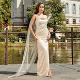 Simple V Neck Sequined Yarn Side Slit Dress