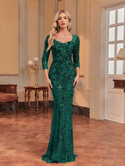 Long Sleeve Dress Heavy Work Maxi Dress Fishtail Sequin Slim Fishtail Bridesmaid Cocktail Evening Dress