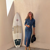 Casual Multi Button Long Sleeve Denim Mid Length Dress