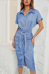 Casual Polo Collar Denim Sheath Dress for