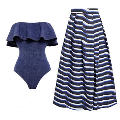 Traje de baño siamés vaquero estilo europeo, estilo retro francés, para adelgazar el vientre, ideal para vacaciones en la playa.