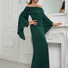 Evening Dress off Shoulder Long Sleeve Slim Fit Slit Dress Cocktail Dress