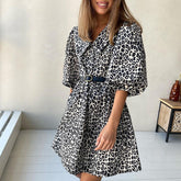 Peter Pan Collar Leopard PrintElegant Dress Half Sleeve A line Dress