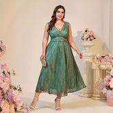Plus Size Deep V Plunge Girdle Suspender Maxi Dress Elegant Dress