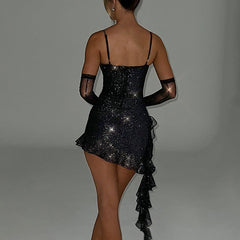 Mesh Silver Strap Tube Top Dress Backless Hip Dress