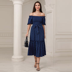 Elegant Woven High Waist Dress Long Dress