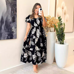 V neck Buttons Decorative Elastic Waisted Stitching A Line Dress