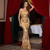 Sleeveless Elegant Long Sequined off-Neck Backless Evening Dress Bridesmaid Dress Sequin