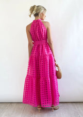 Vestido largo retro a cuadros de color liso con cuello alto, vestido casual para