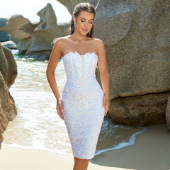 Elegant Dress Sleeveless Tight White Sheath High Waist Slim Fit Wedding Annual Meeting Birthday Gathering