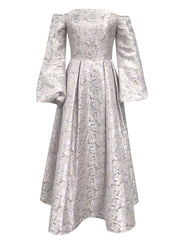 Vestido de cóctel de noche con cuello tubo, hombros descubiertos, manga larga, corte A, jacquard