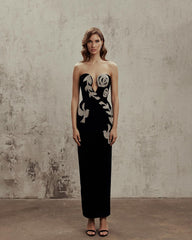 Black Sleeveless Tube Top Stretch Dress Bandage Slim Fit Rhinestone Floral