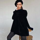Velvet Turtleneck Long Sleeve Girl Dress Pleated Casual Dress