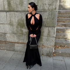 Vestido ajustado de manga larga con aberturas en otoño