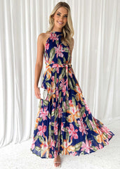 Large Swing Dress Vacation Sleeveless Lace Printing Halter