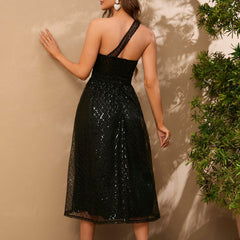 Abendkleid Sternenhimmel-Kleid aus durchsichtigem Mesh, schulterfreies Partykleid mit Hüfte