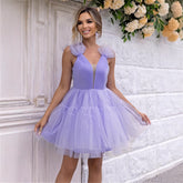 Sweet Sling Deep V Plunge neck Mesh Shirt Party Dress