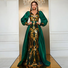 Heavy Industry Dress Sequined Long Sleeve Waist Cloak Party Dress Maxi Dress
