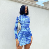 Printed StCollar Long Sleeve Waist Slimming Sheath Dress