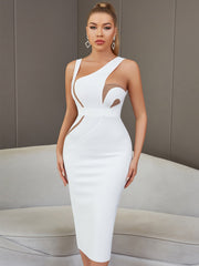 Vest Sleeveless Backless White Mid Length Tight Bandage One Piece Elegant Lady Of Note Evening Dress