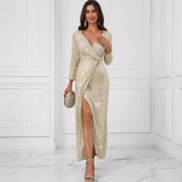 Vestido de noche de graduación Vestido de manga larga con lentejuelas Vestido largo