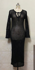 Beach Sun Protection Dress Knitted Hollow Out Cutout out See-through Seaside Vacation