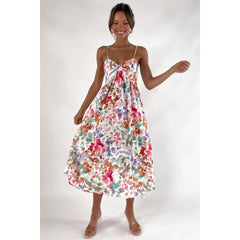 Sundress Digital Floral Print Fresh Sweet Spaghetti-Strap Dress