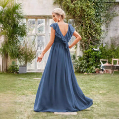 Vestido de noche de gasa con escote en V largo, vestido formal de gasa para fiesta, vestido de noche directo