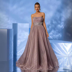 Formal Cocktail Evening Dress Tulle Tube Top Corset Floral Decorations High End Elegant Floor Dress