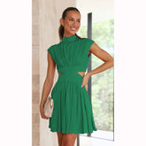 Solid Color Sweet Tight Waist StCollar Cropped Outfit Short Dress