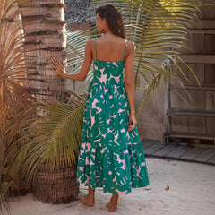 Maxikleid mit Trägern und rückenfreiem Pflanzen- und Blumenmuster