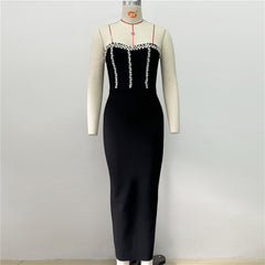 Fall Tube Top Diamond Bandage Dress Side Split Hip Wrapped Dress Dress