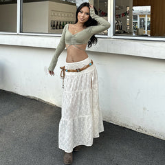 Beach Solid Color Texture Split Dress Seaside Holiday A line Skirt