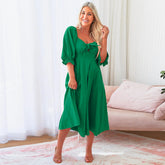 Elegant Slim Lantern Sleeve Dress Mid Length Dress