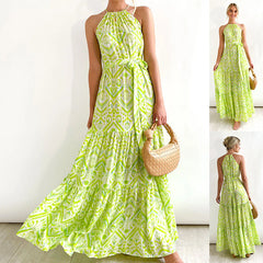 Vestido halter elegante con estampado bohemio para vacaciones