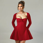 Fall Type Hip Socialite Elegant Slim Fit Fitted Waist Bubble Long Sleeve